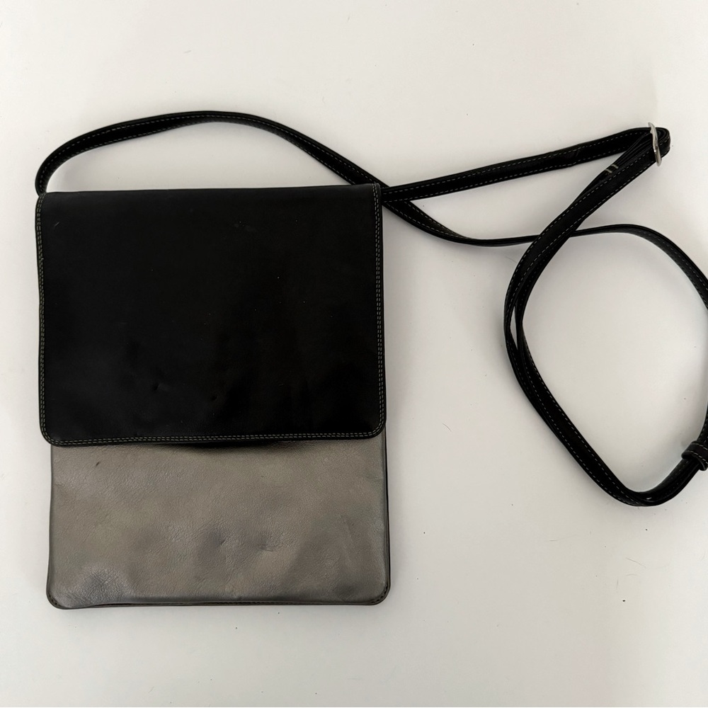 [Mywalit] Black, Silver and Bronze Leather Shoulder Bag w/Interior Wallet